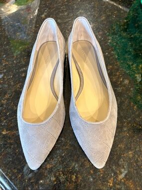 Ann Taylor Light Gray Quilted Pointed Suede Flats